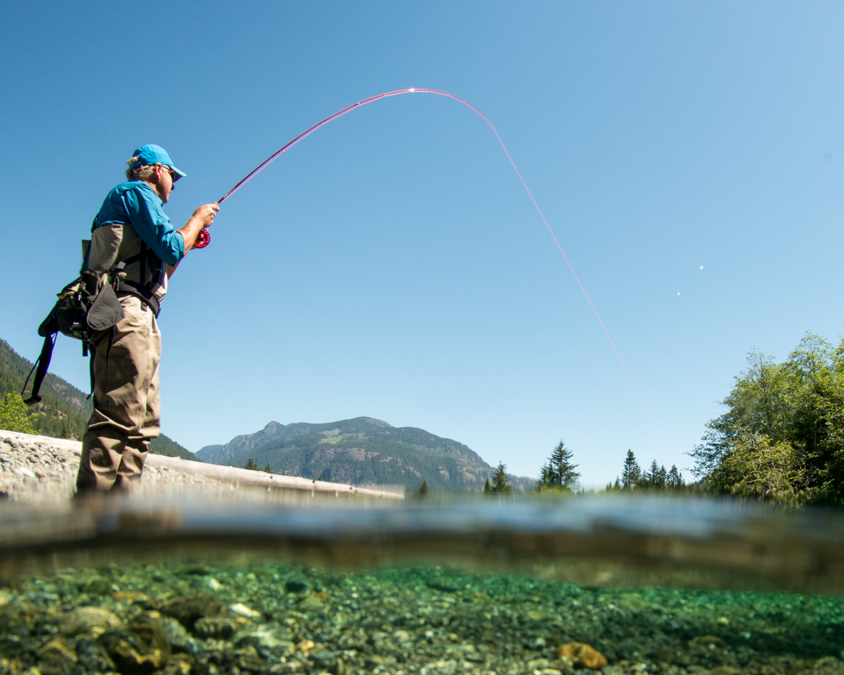 Best fishing trips: Man fishing with blue skies